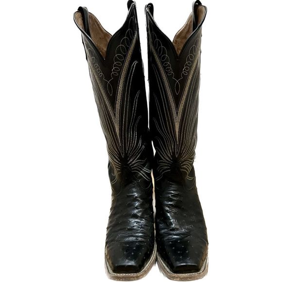 Tony Lama Shoes - Tony Lama 8B Black Full Quill Ostrich Boots